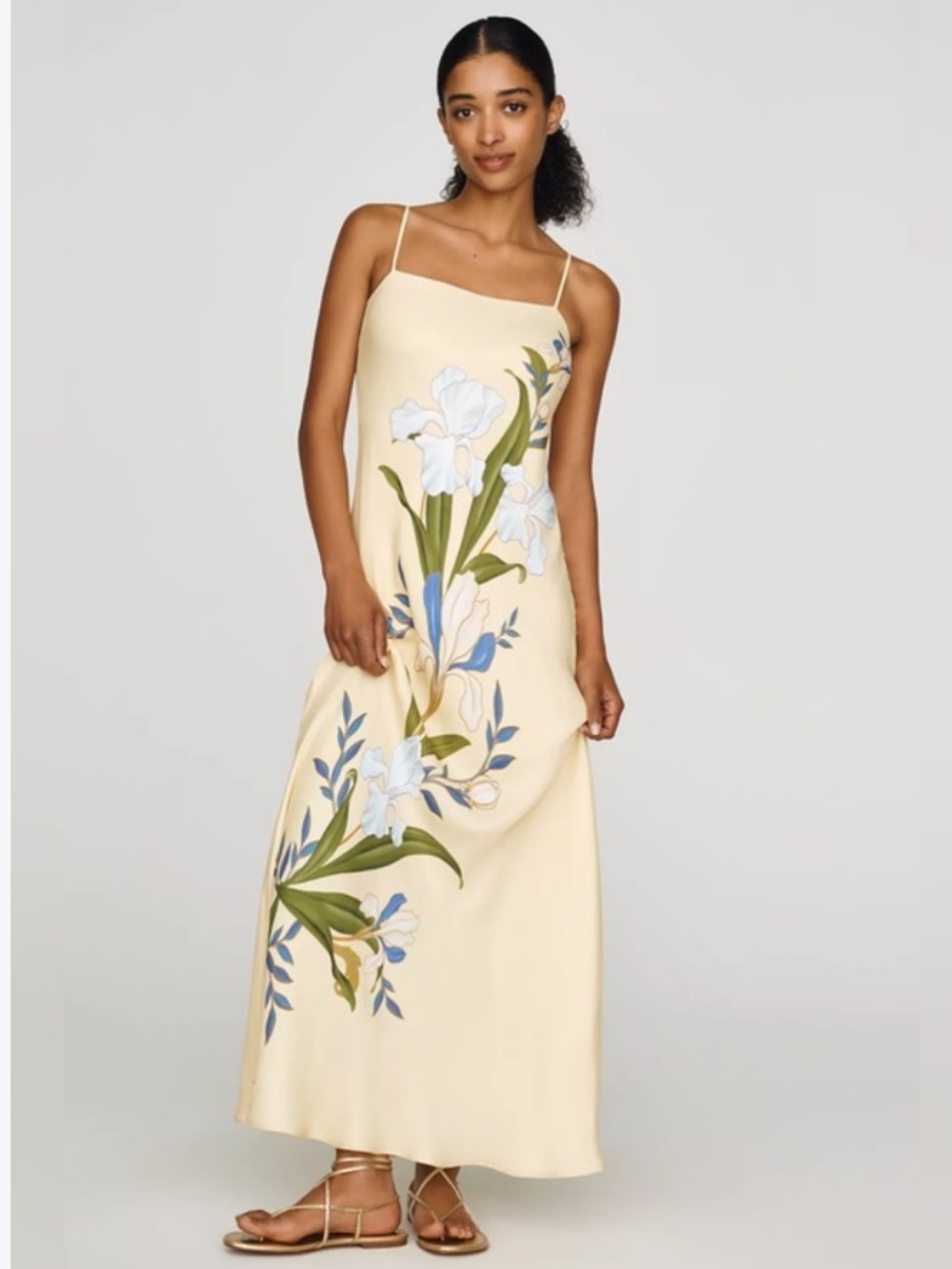 Farm Rio Dress Printed Slip Midi in Yellow Pelican Scarf
